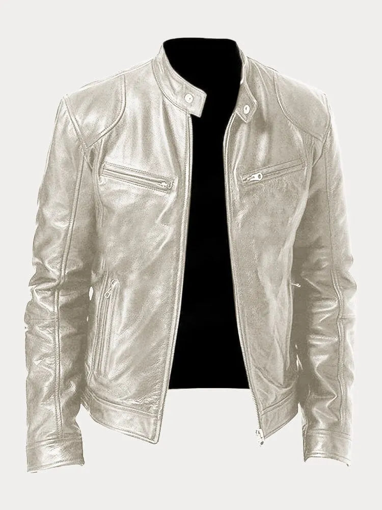 Herren Lederjacke Schwarz Slim Fit Klassisch Reißverschluss Modern