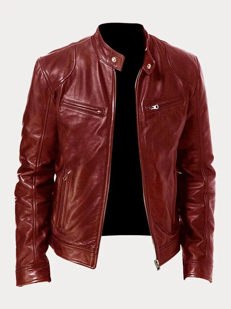 Herren Lederjacke Schwarz Slim Fit Klassisch Reißverschluss Modern