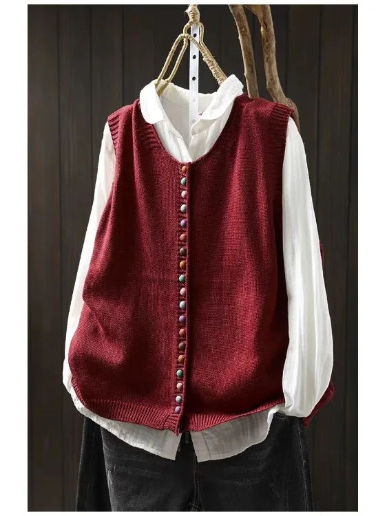 Damen Cardigan Strickjacke Rundhals Knopfleiste Lockerer Schnitt Casual Elegant
