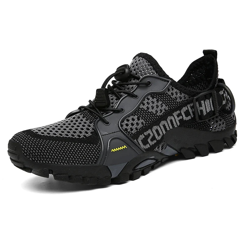 Damen Outdoorschuhe schwarz oliv mit Profilsohle und Schnellschnürung