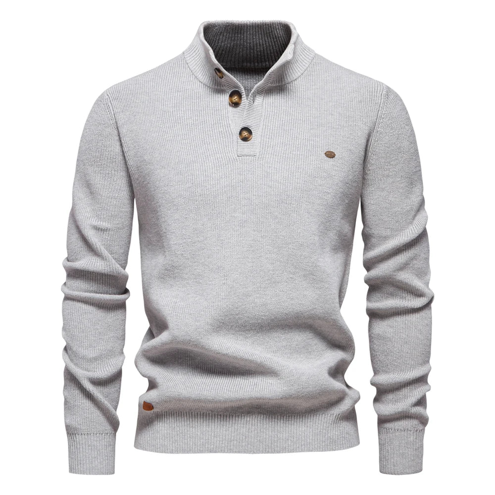 Herren Strickpullover Knopfleiste Rundhalsausschnitt Slim Fit atmungsaktiver Mesh-Rücken und Stoff