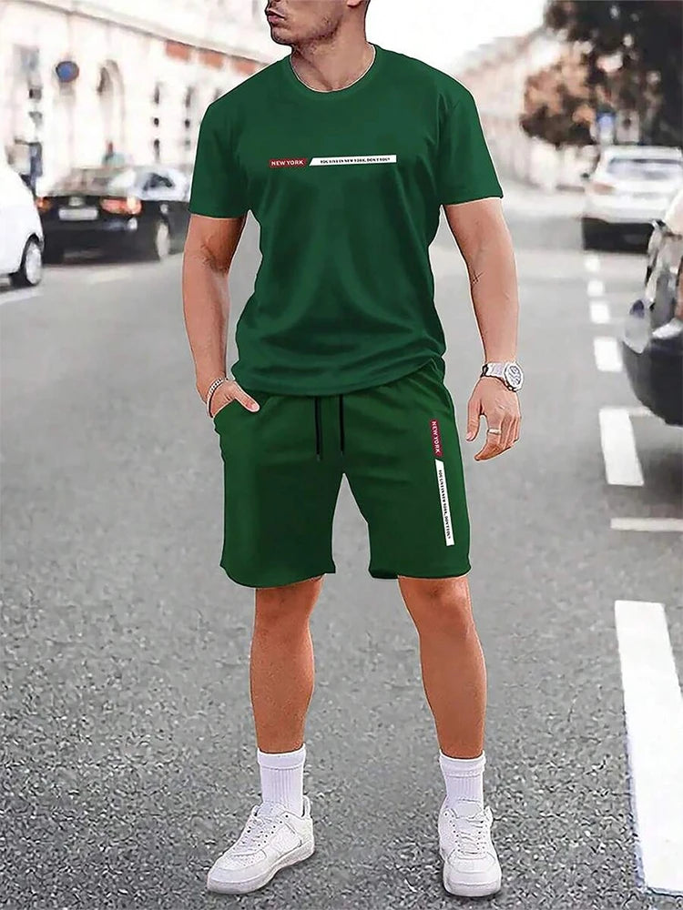 Herren T-Shirt Set Türkis mit Shorts Freizeit Zweiteiler Kurzarm Sommer Outfit