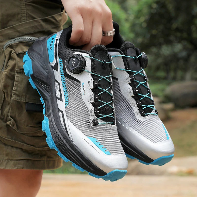 Trailrunning Schuhe Weiß Blau mit Drehverschluss rutschfest Outdoor Wanderschuhe Geländelaufschuhe