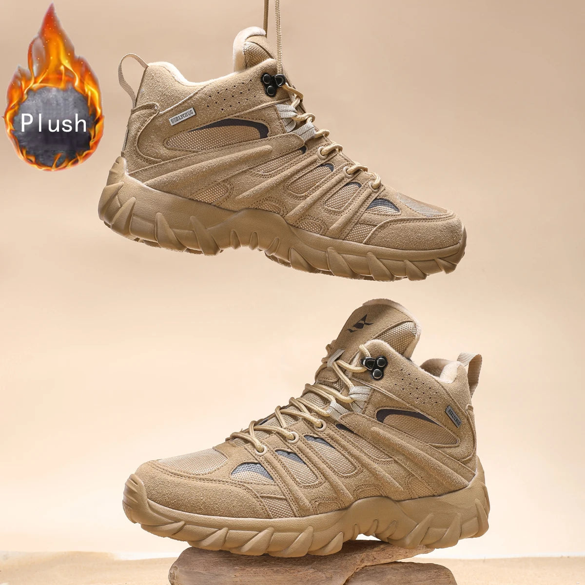 Herren Outdoor Wanderschuhe Beige Mid-Top rutschfest atmungsaktiv Trekking Freizeit Gelände