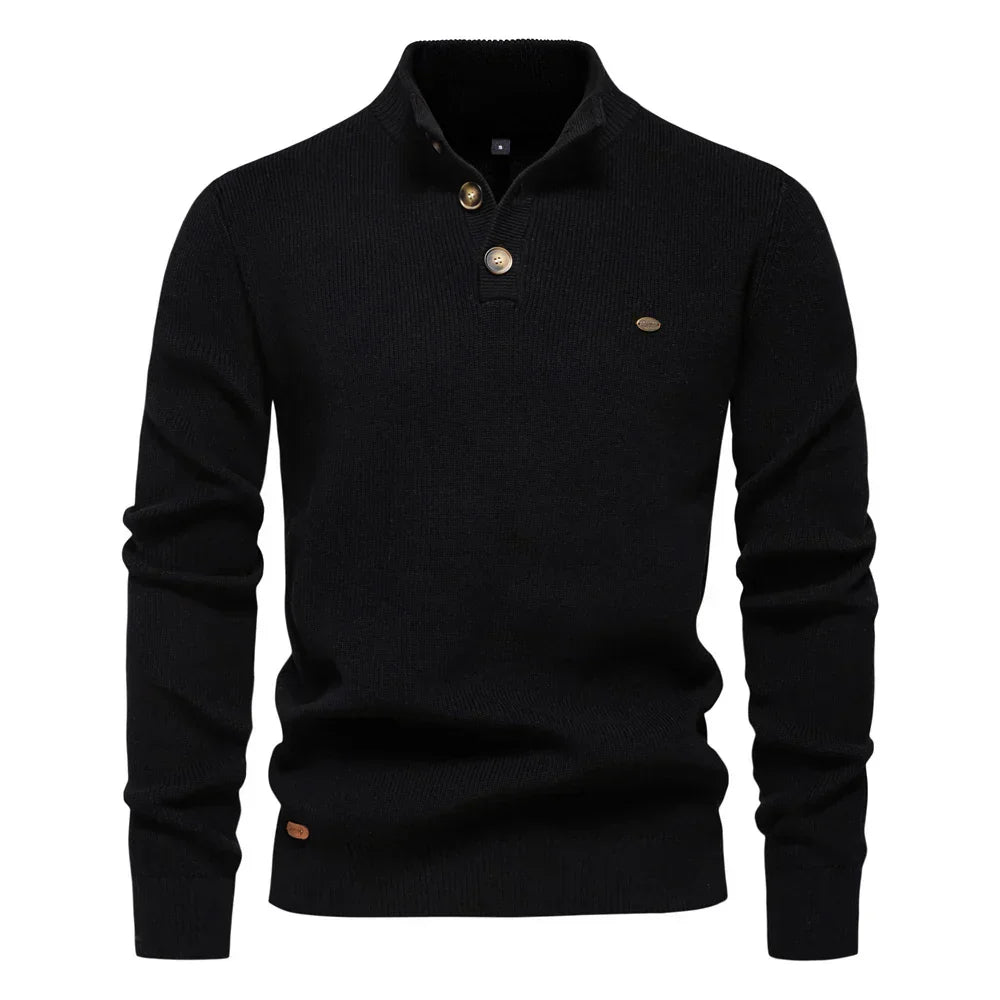 Herren Strickpullover Knopfleiste Rundhalsausschnitt Slim Fit atmungsaktiver Mesh-Rücken und Stoff