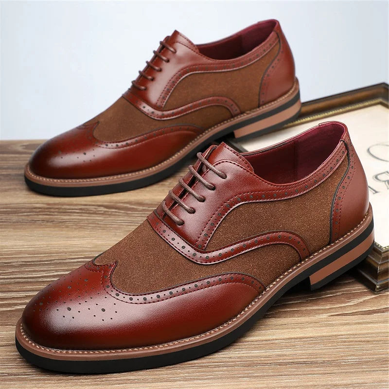 Herren Oxford Schuhe zweifarbig Brogue Schnürschuhe elegant Business rutschfest gepolstert Alltag