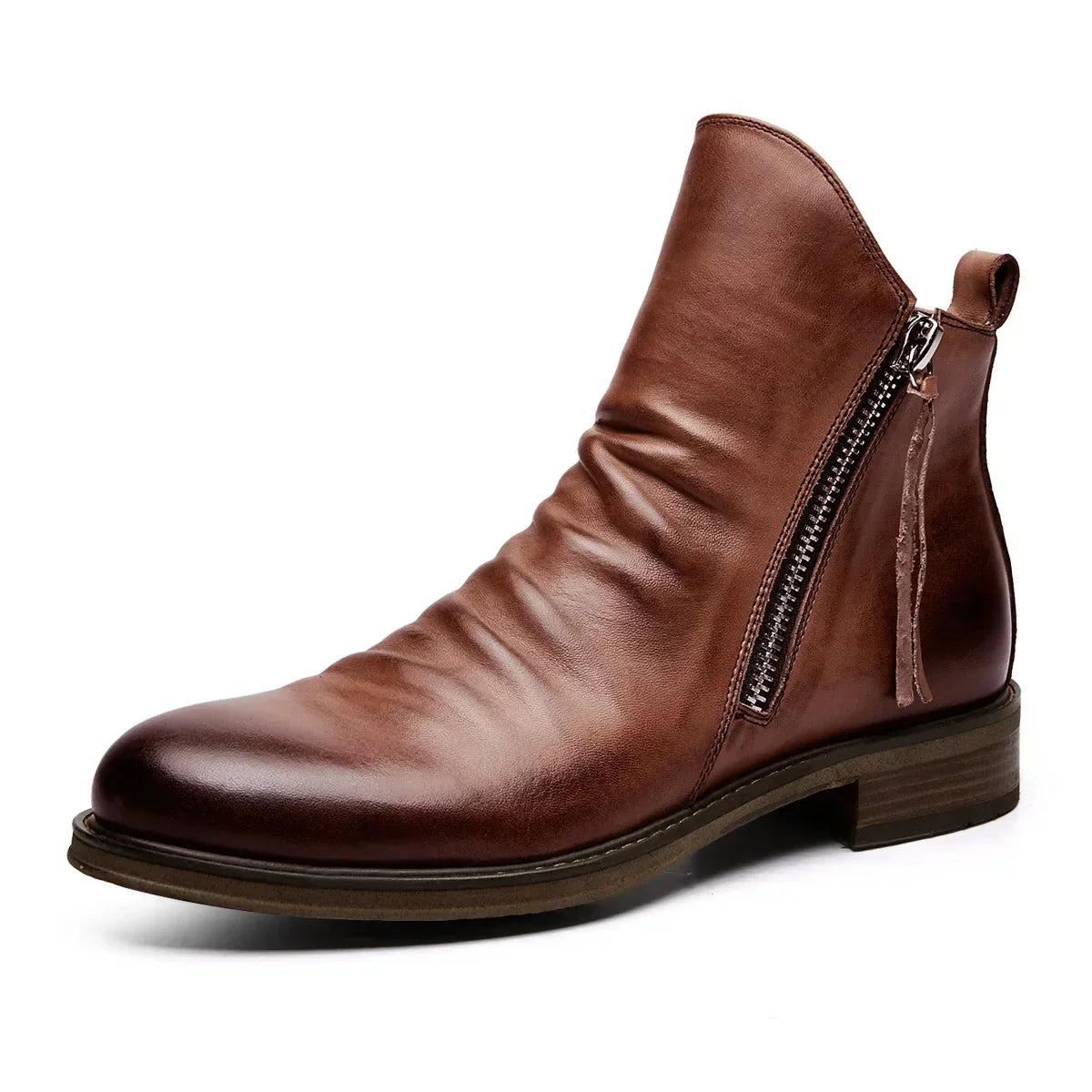 Herren Chelsea Boots Leder Schlupfstiefel Elastisch Komfort Alltag Elegant