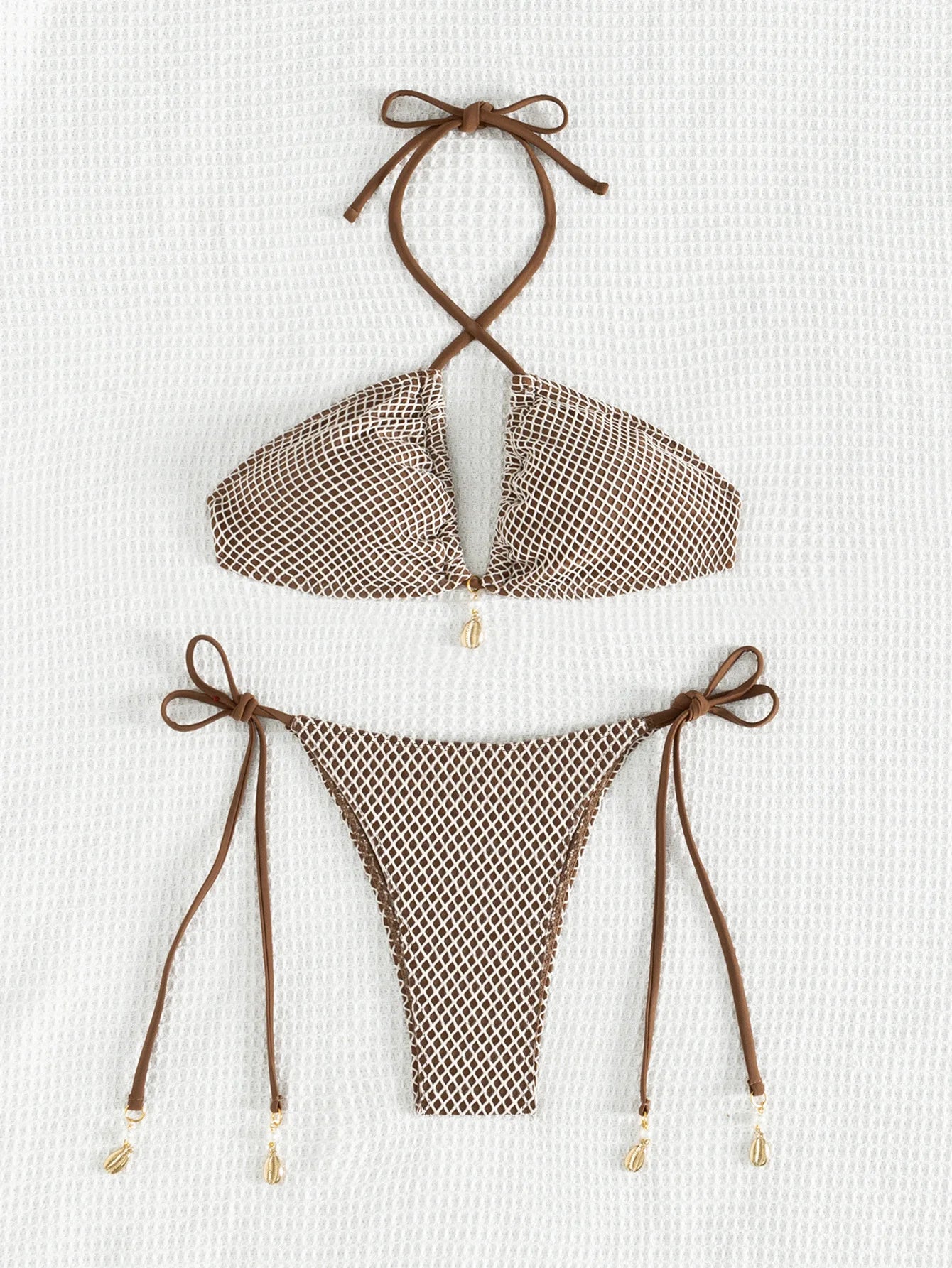 Damen Bikini Set Einfarbig Neckholder Schnürung Rückenfrei Tanga Bademode