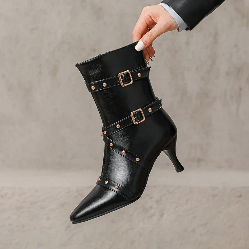 Damen Stiefeletten Spitzniete Reißverschluss Ferse modern elegant