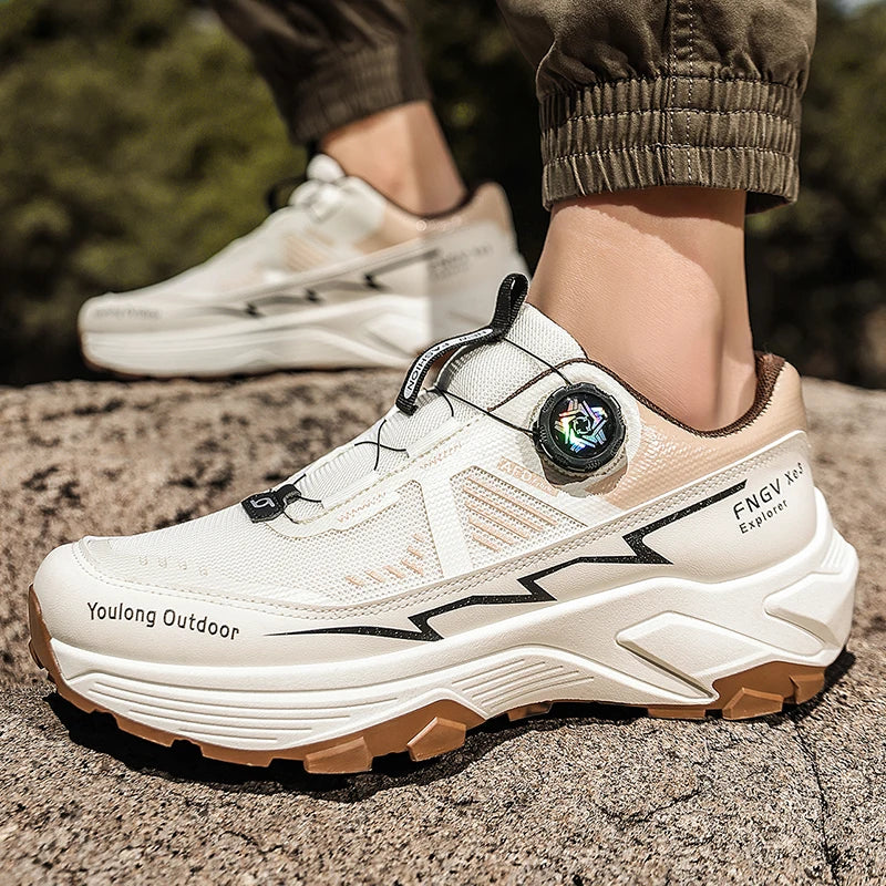 Herren Outdoor Wanderschuhe mit Drehverschluss, atmungsaktive Mesh Trekking Schuhe, rutschfest, Trail Schuhe, Bergsteigen