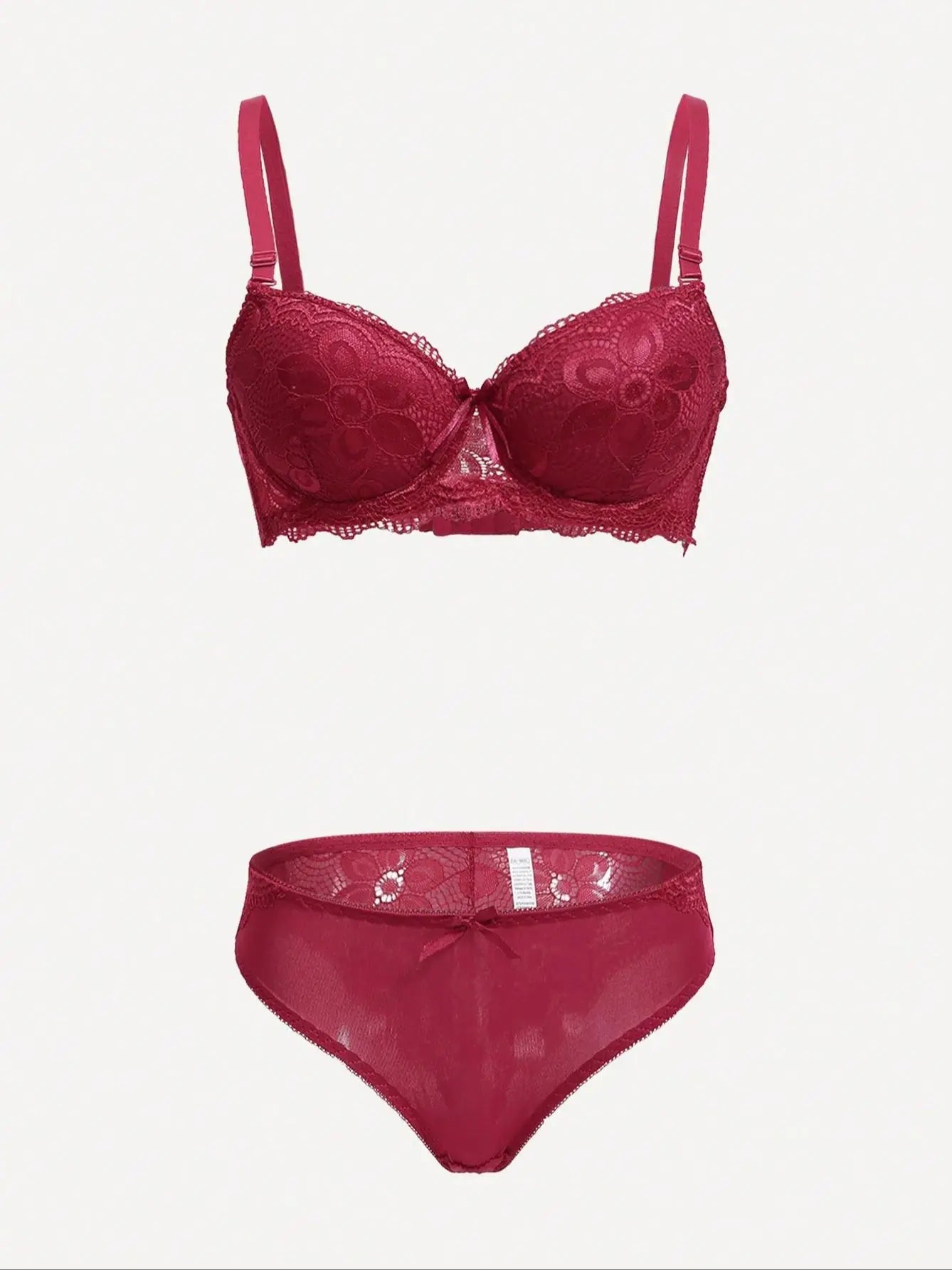 Damen Push-up Dessous Set Rot Spitzen BH mit Bügel und Slip