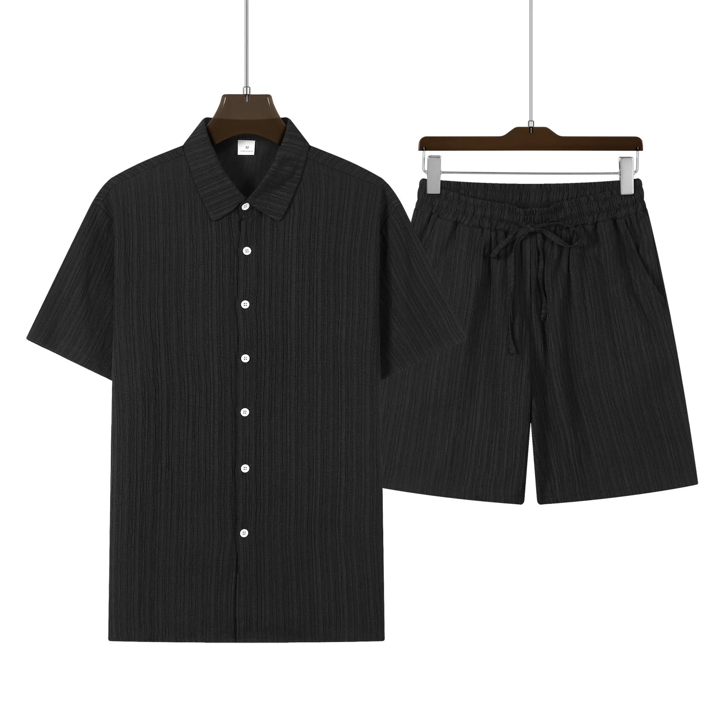Herren Kurzarm Hemd Set Hellblau mit Shorts Freizeit Zweiteiler Sommer Outfit Knopfleiste