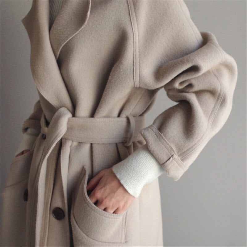 Damen Woll Trenchcoat Mischung taillierte lange elegante warme klassische Passform