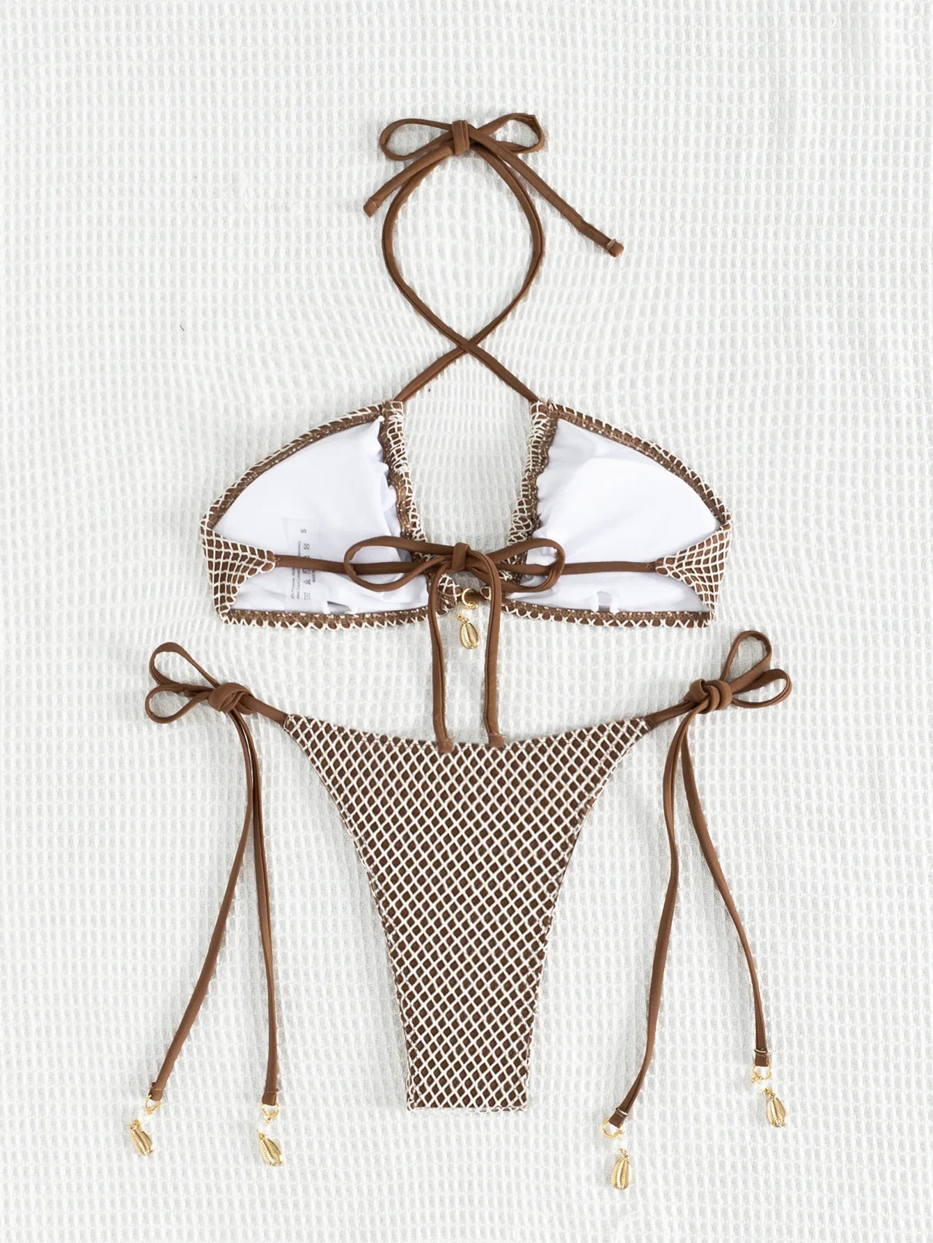 Damen Bikini Set Einfarbig Neckholder Schnürung Rückenfrei Tanga Bademode