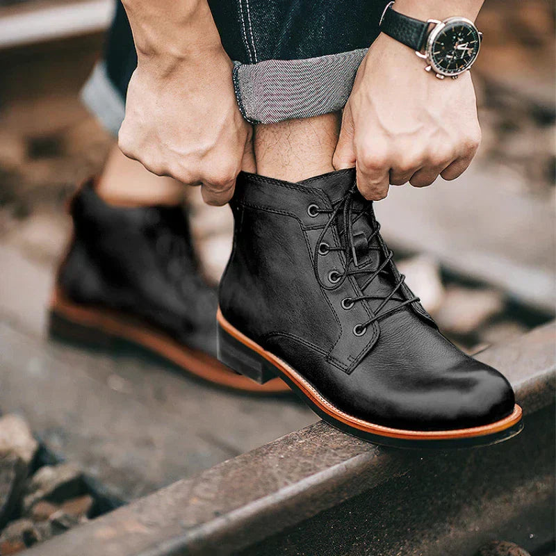 Herren Stiefel hoch PU Leder rutschfest gepolstert Knöchelstütze robust Alltag Outdoor