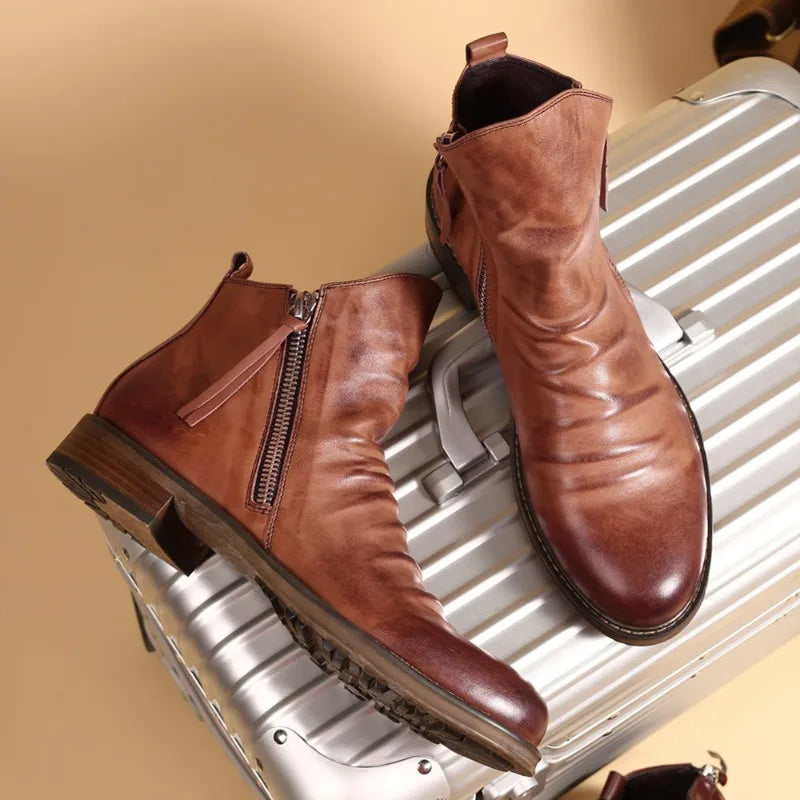 Herren Chelsea Boots Leder Schlupfstiefel Elastisch Komfort Alltag Elegant