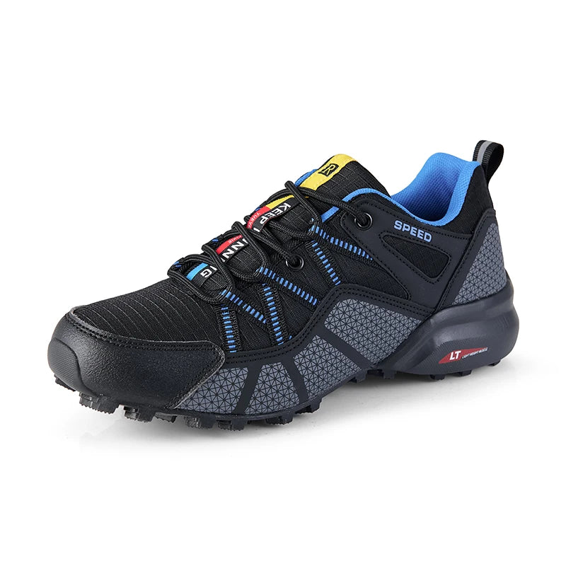 Herren Schwarz Grau rutschfest Outdoor Wanderschuhe mit Schnürung und griffiger Sohle