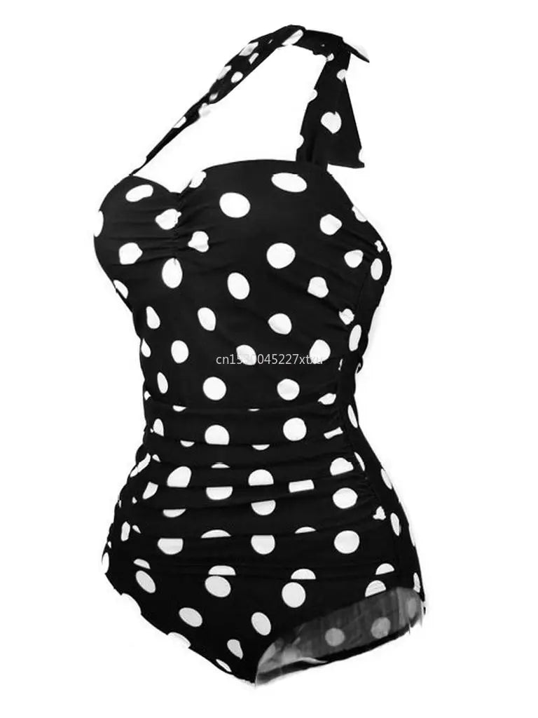 Damen Plus-Size Badeanzug Retro Punkte Einteilig Monokini Bademode