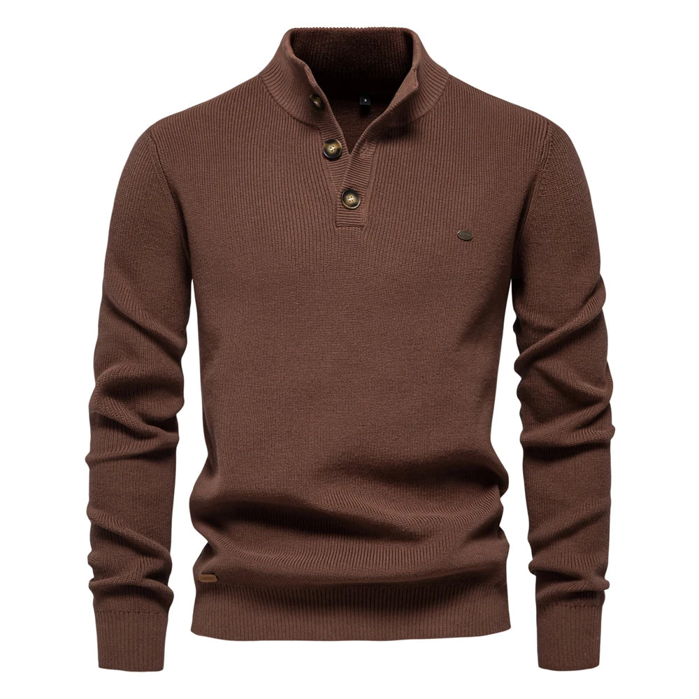 Herren Strickpullover Knopfleiste Rundhalsausschnitt Slim Fit atmungsaktiver Mesh-Rücken und Stoff