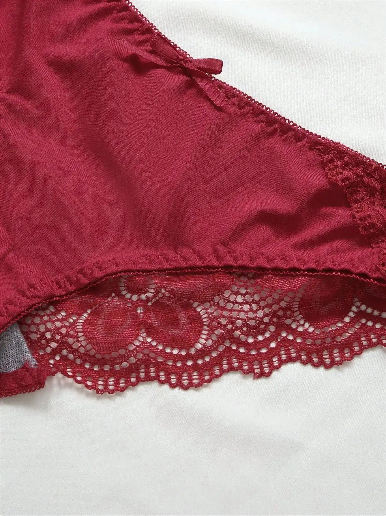 Damen Push-up Dessous Set Rot Spitzen BH mit Bügel und Slip