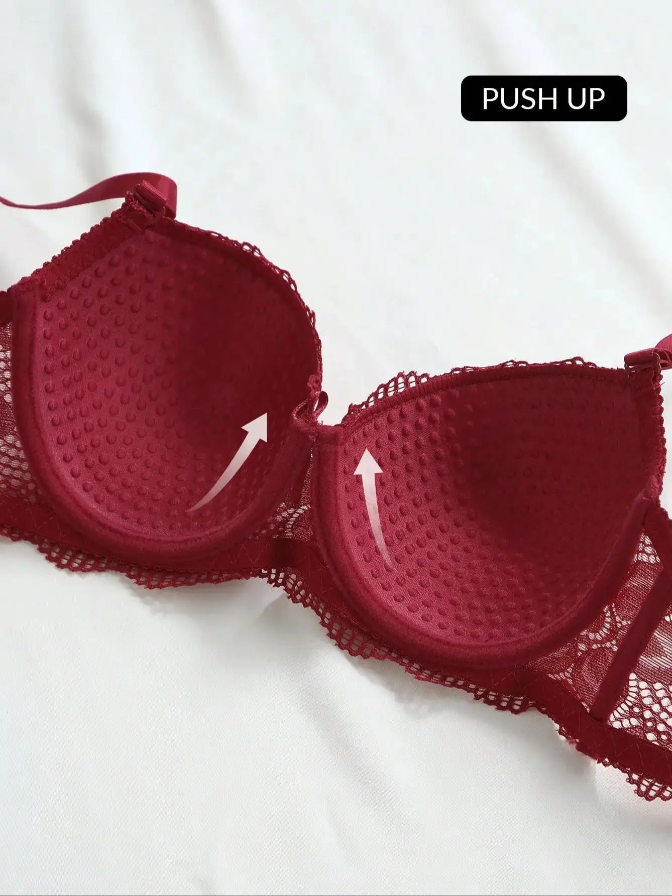 Damen Push-up Dessous Set Rot Spitzen BH mit Bügel und Slip