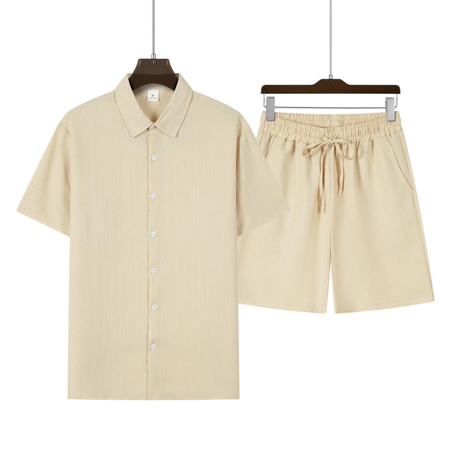 Herren Kurzarm Hemd Set Hellblau mit Shorts Freizeit Zweiteiler Sommer Outfit Knopfleiste
