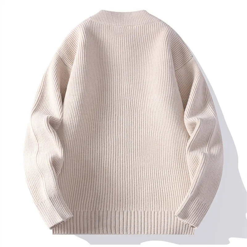 Herren Rippstrick Cardigan Reißverschluss Kragenlos Regular Fit Strickjacke Taschen Alltag Basic