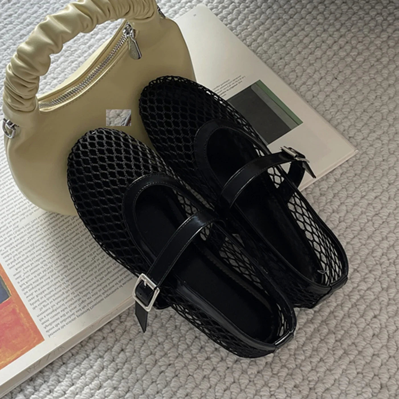 Damen Mesh-Sandalen Beige mit Blockabsatz, Runde Zehenkappe, Schnallenverschluss, Bequeme Freizeit- & Outdoor-Schuhe