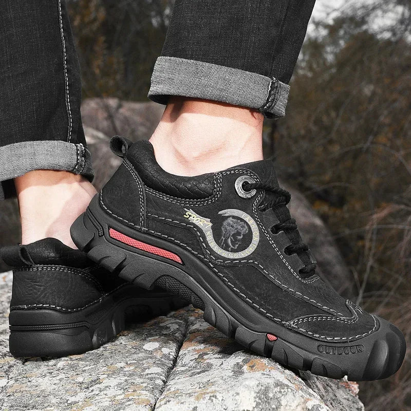 Herren Outdoor Halbschuhe Braun rutschfest stoßdämpfend Schnürschuhe mit Profilsohle
