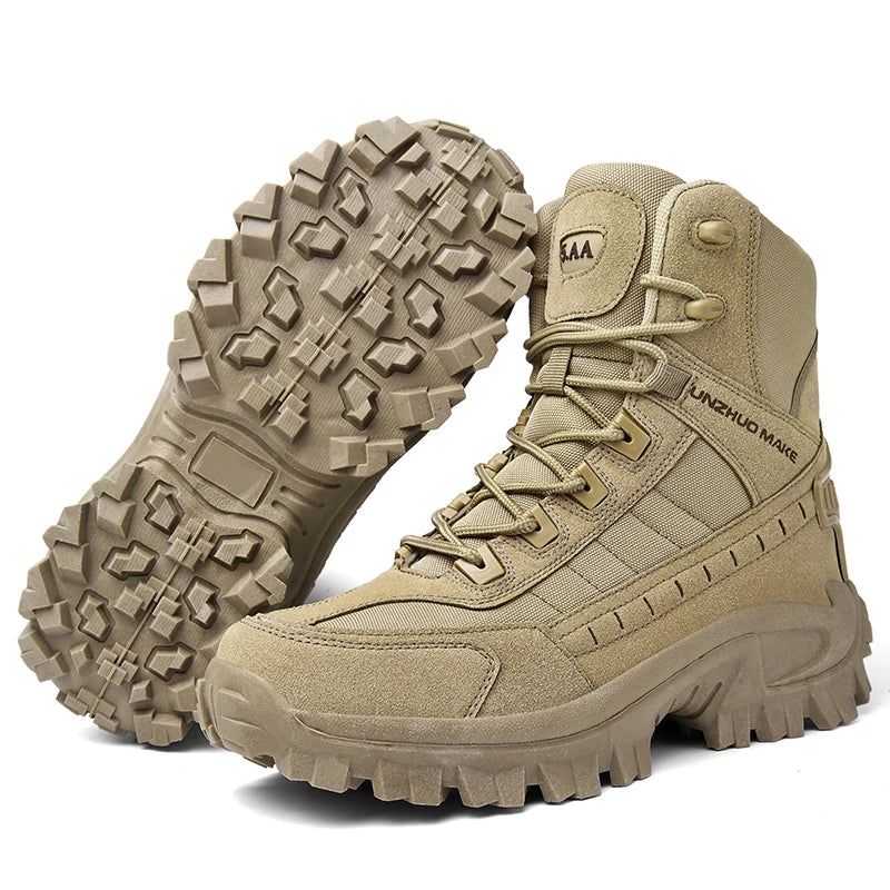 Damen Outdoor-Stiefel Beige rutschfest knöchelhoch Profilsohle Gelände Wanderschuhe