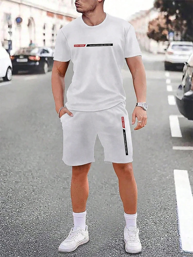Herren T-Shirt Set Türkis mit Shorts Freizeit Zweiteiler Kurzarm Sommer Outfit