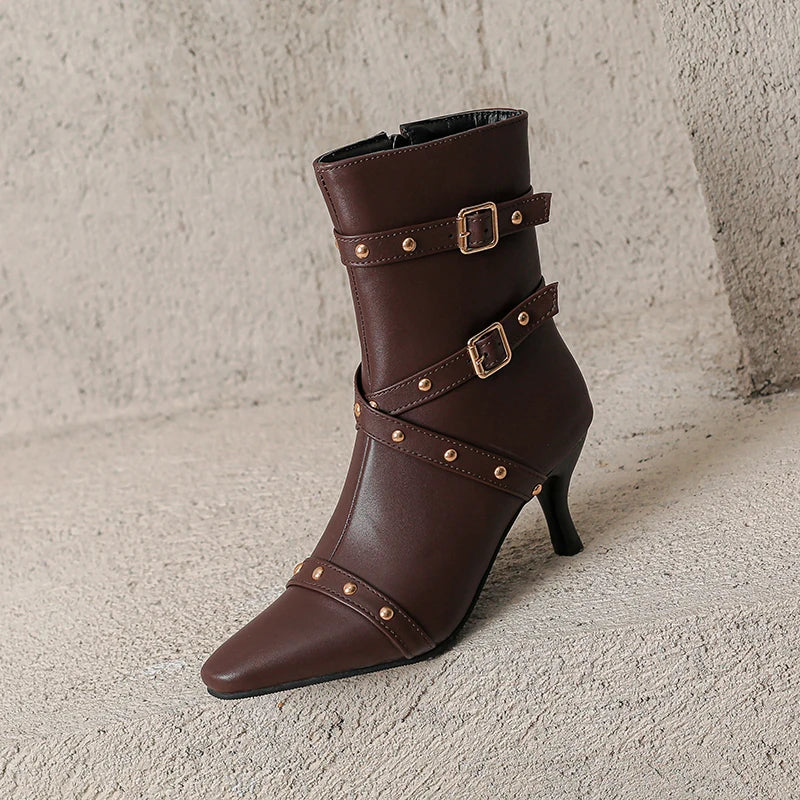 Damen Stiefeletten Spitzniete Reißverschluss Ferse modern elegant