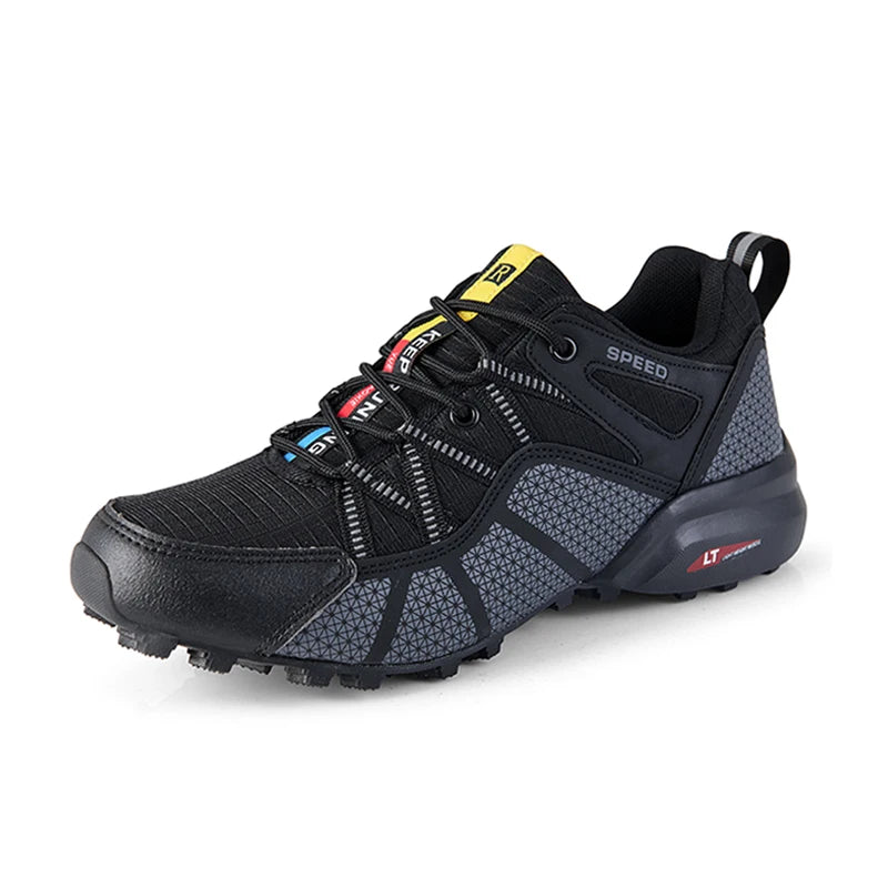Herren Schwarz Grau rutschfest Outdoor Wanderschuhe mit Schnürung und griffiger Sohle