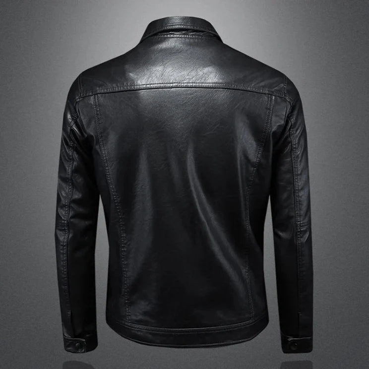 Herren Lederjacke Slim Fit Kunstleder Schlanke Passform Reverskragen Knopfleiste Brusttaschen Casual Urban Style
