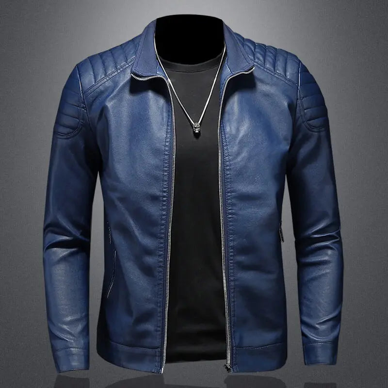 Herren Lederjacke Schwarz Slim Fit Klassisch Reißverschluss Elegant