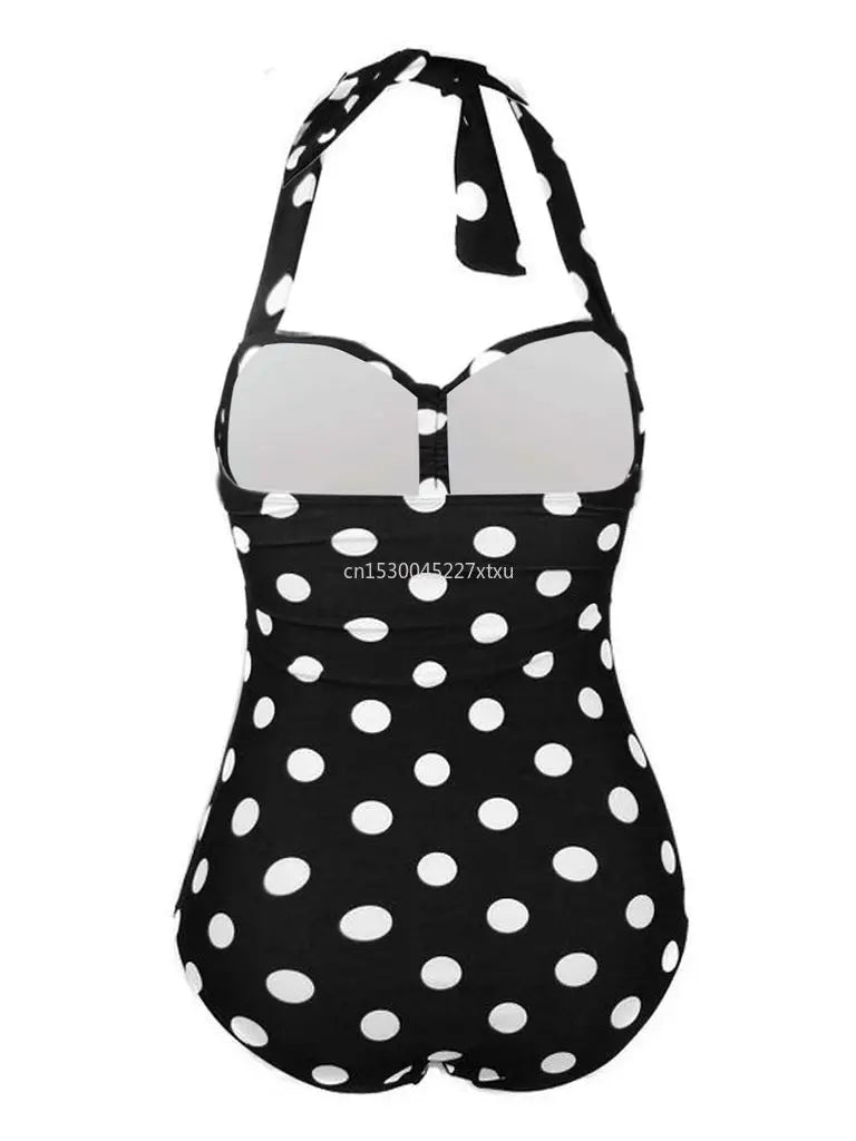 Damen Plus-Size Badeanzug Retro Punkte Einteilig Monokini Bademode