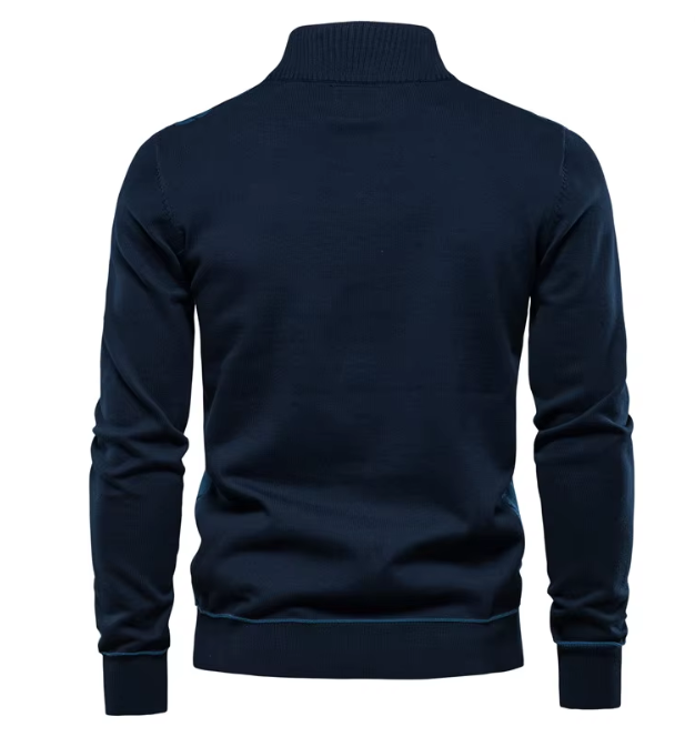 Herren Strickpullover halber Reißverschluss Stehkragen Slim Fit elastisch bequem