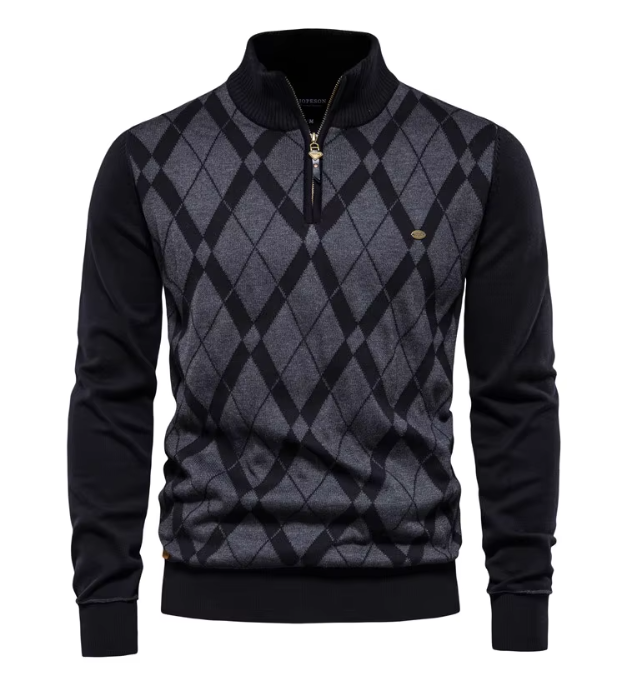 Herren Strickpullover halber Reißverschluss Stehkragen Slim Fit elastisch bequem
