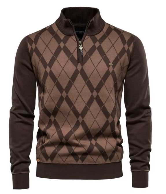 Herren Strickpullover halber Reißverschluss Stehkragen Slim Fit elastisch bequem