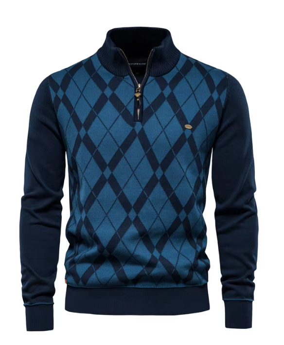Herren Strickpullover halber Reißverschluss Stehkragen Slim Fit elastisch bequem