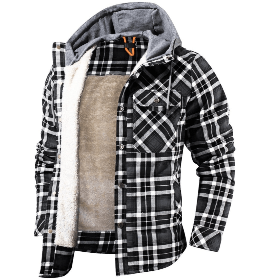 Herren Kapuzenjacke Regular Fit Karomuster Kunstfell Futter Winter Warm Casual Outdoor Alltag
