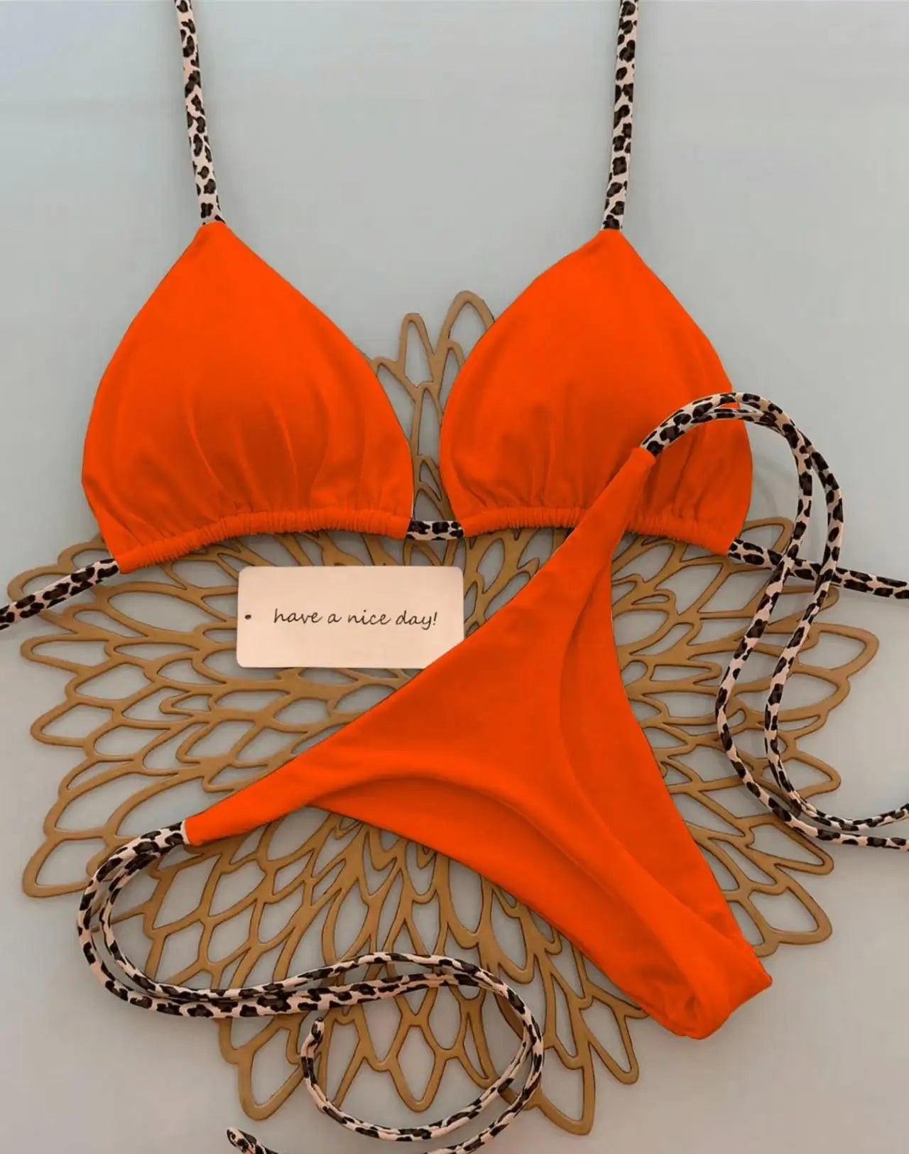Damen Bikini-Set Leopardenmuster Tanga Bademode Strand Badeanzug