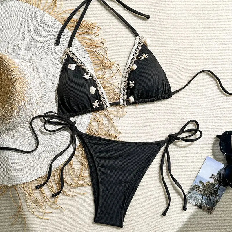 Damen Triangel Bikini Neckholder Muschel Seestern Zweiteilige Strand Bademode