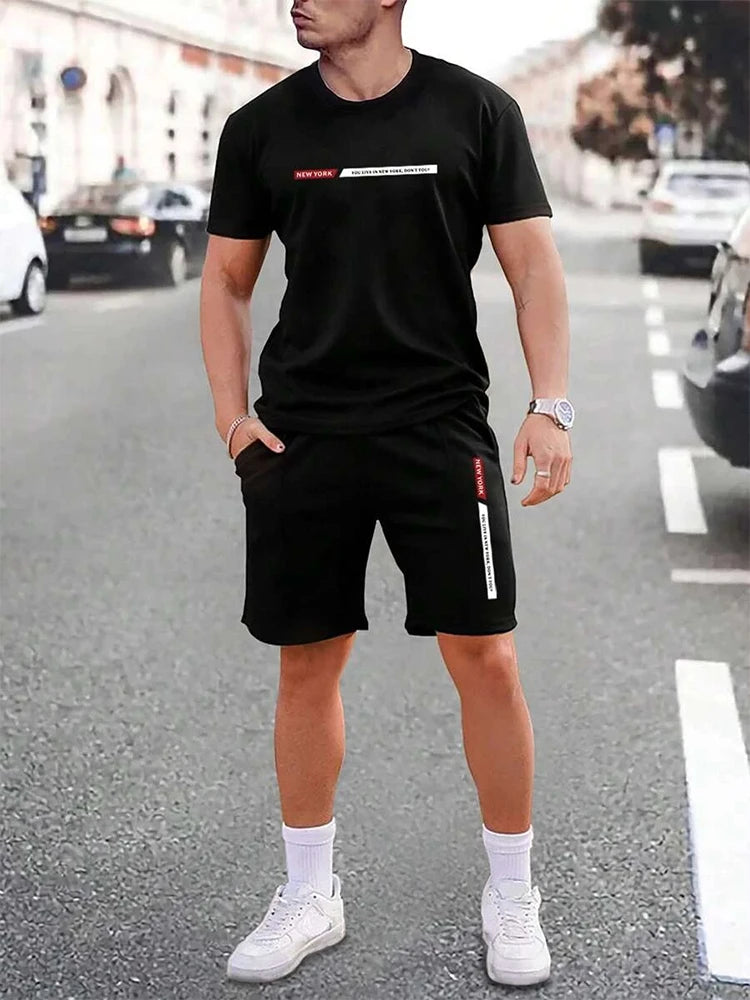 Herren T-Shirt Set Türkis mit Shorts Freizeit Zweiteiler Kurzarm Sommer Outfit