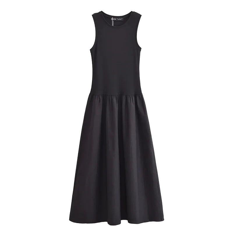 Damen Maxikleid ärmellos schwarz fließend elegant entspannte Passform