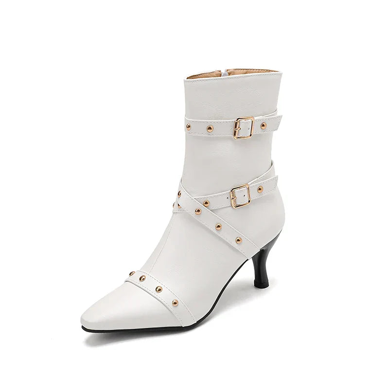 Damen Stiefeletten Spitzniete Reißverschluss Ferse modern elegant