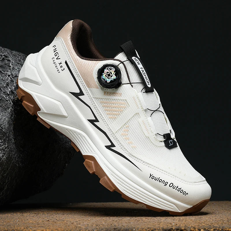 Herren Outdoor Wanderschuhe mit Drehverschluss, atmungsaktive Mesh Trekking Schuhe, rutschfest, Trail Schuhe, Bergsteigen