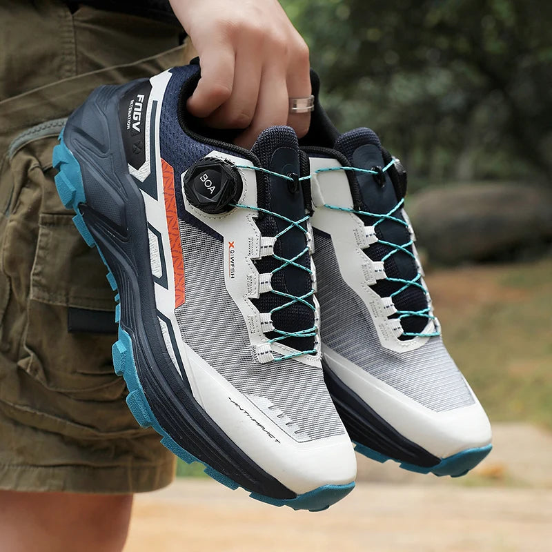 Trailrunning Schuhe Weiß Blau mit Drehverschluss rutschfest Outdoor Wanderschuhe Geländelaufschuhe