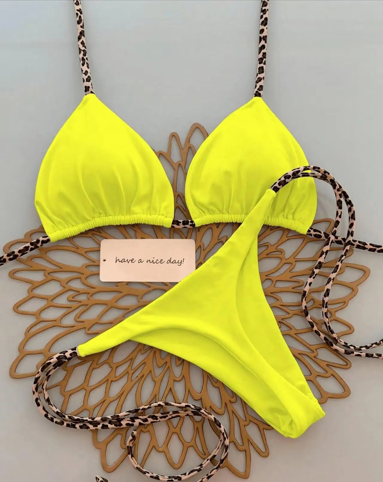 Damen Bikini-Set Leopardenmuster Tanga Bademode Strand Badeanzug