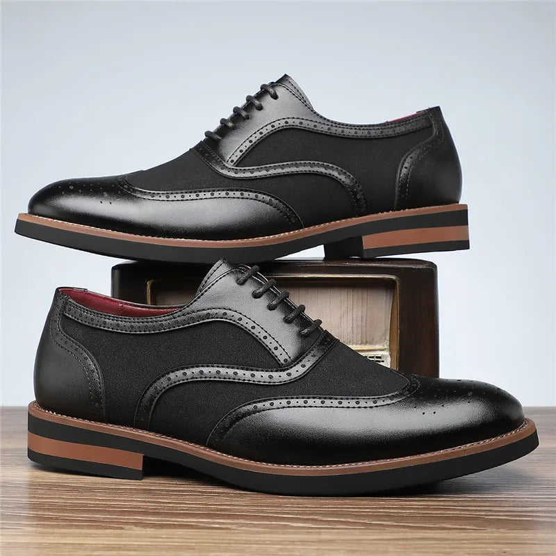 Herren Oxford Schuhe zweifarbig Brogue Schnürschuhe elegant Business rutschfest gepolstert Alltag